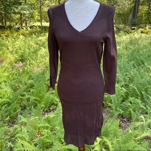 ETCETERA DRESS BROWN STRETCH JERSEY KNIT V-NECK Size XS